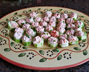 cucumber cups stuffed with spicy crab