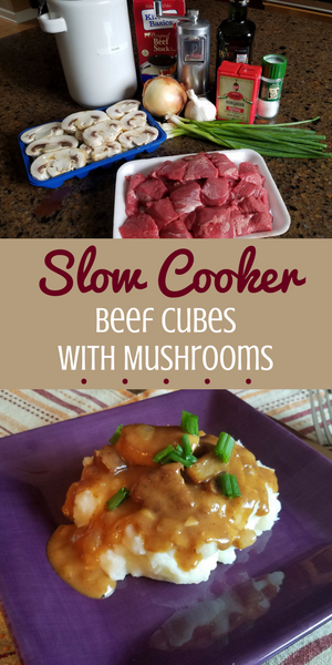 All the ingredients you need to make this yummy slow cooker beef cubes with mushrooms!