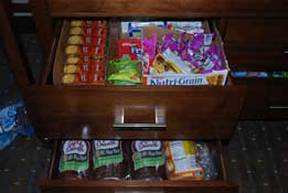 Food stored in hotel drawers