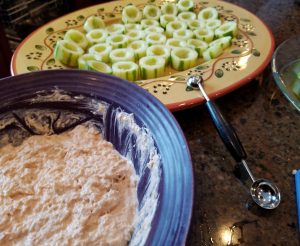 spicy crab mixture with cucumber cups