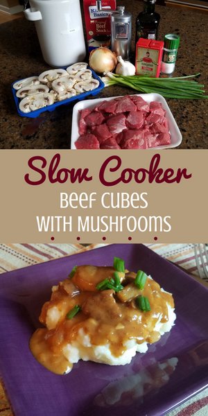 All the ingredients you need to make this yummy slow cooker beef cubes with mushrooms!